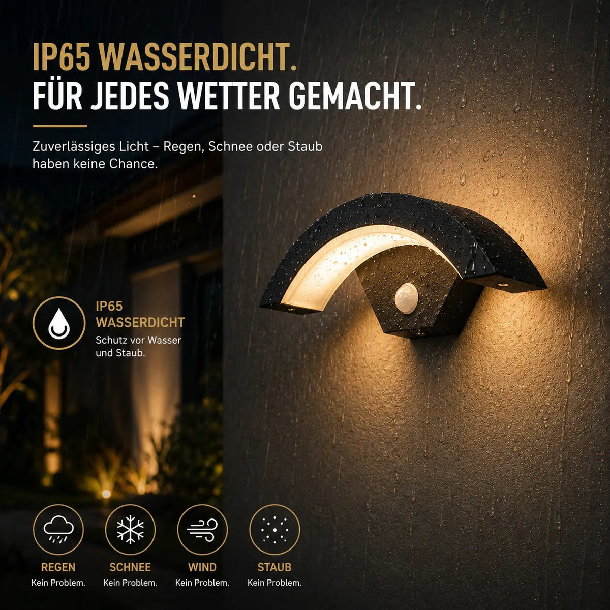 LED Außenwandleuchte mit Bewegungsmelder 18W schwarz (Norvia), wetterfest bei Regen