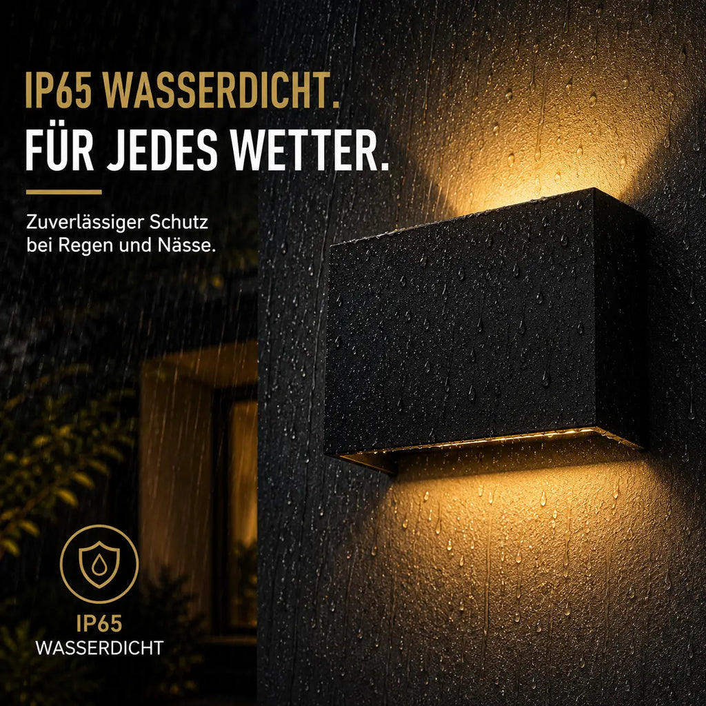 LED Außenwandleuchte rechteckig schwarz (Vantoria), wetterfest bei Regen