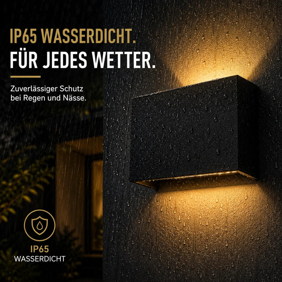 LED Außenwandleuchte rechteckig schwarz (Vantoria), wetterfest bei Regen