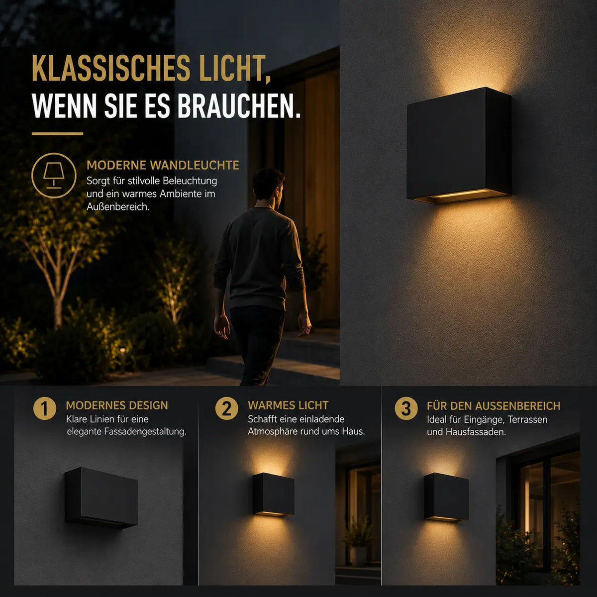 LED Außenwandleuchte rechteckig schwarz (Vantoria), Detailansicht