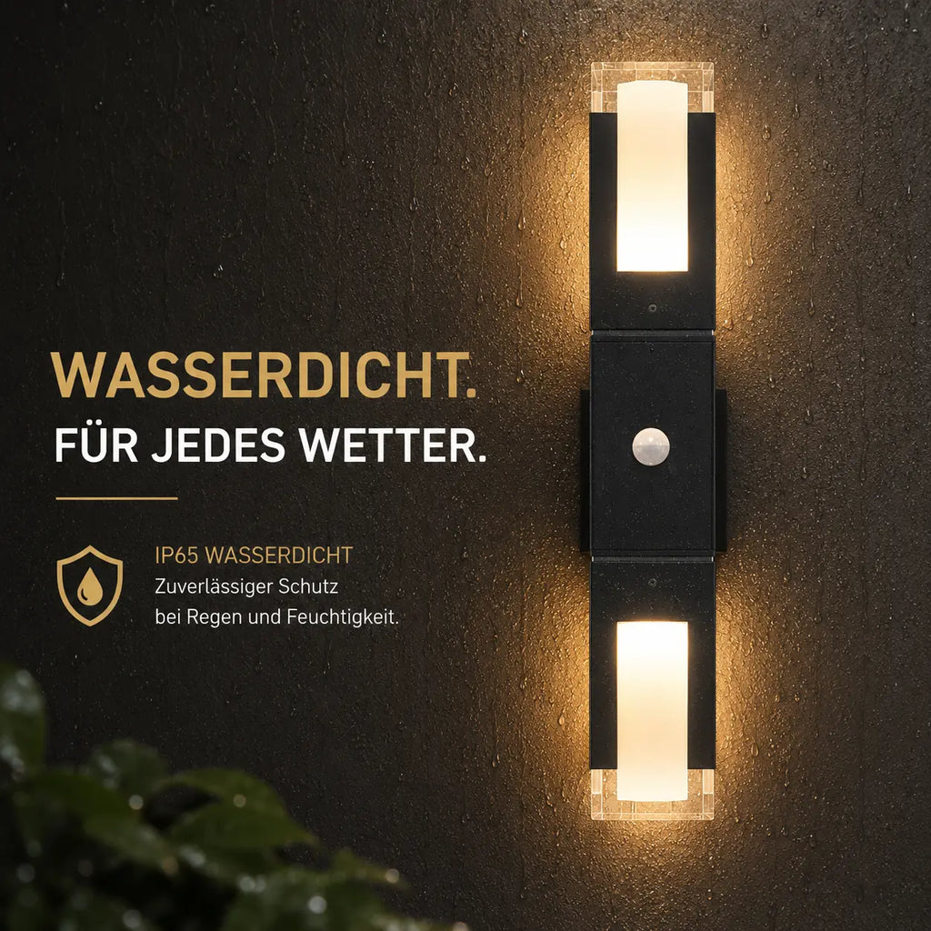 LED Außenwandleuchte mit Bewegungsmelder schwarz (Lumora), wetterfest bei Regen
