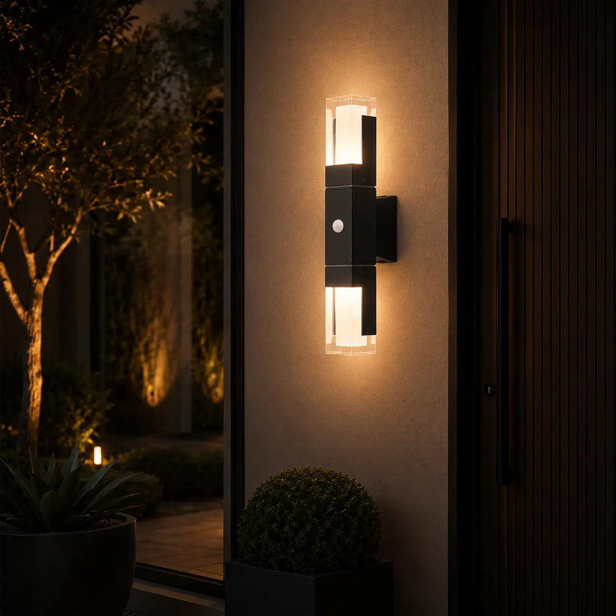 LED Außenwandleuchte mit Bewegungsmelder schwarz (Lumora), am Hauseingang