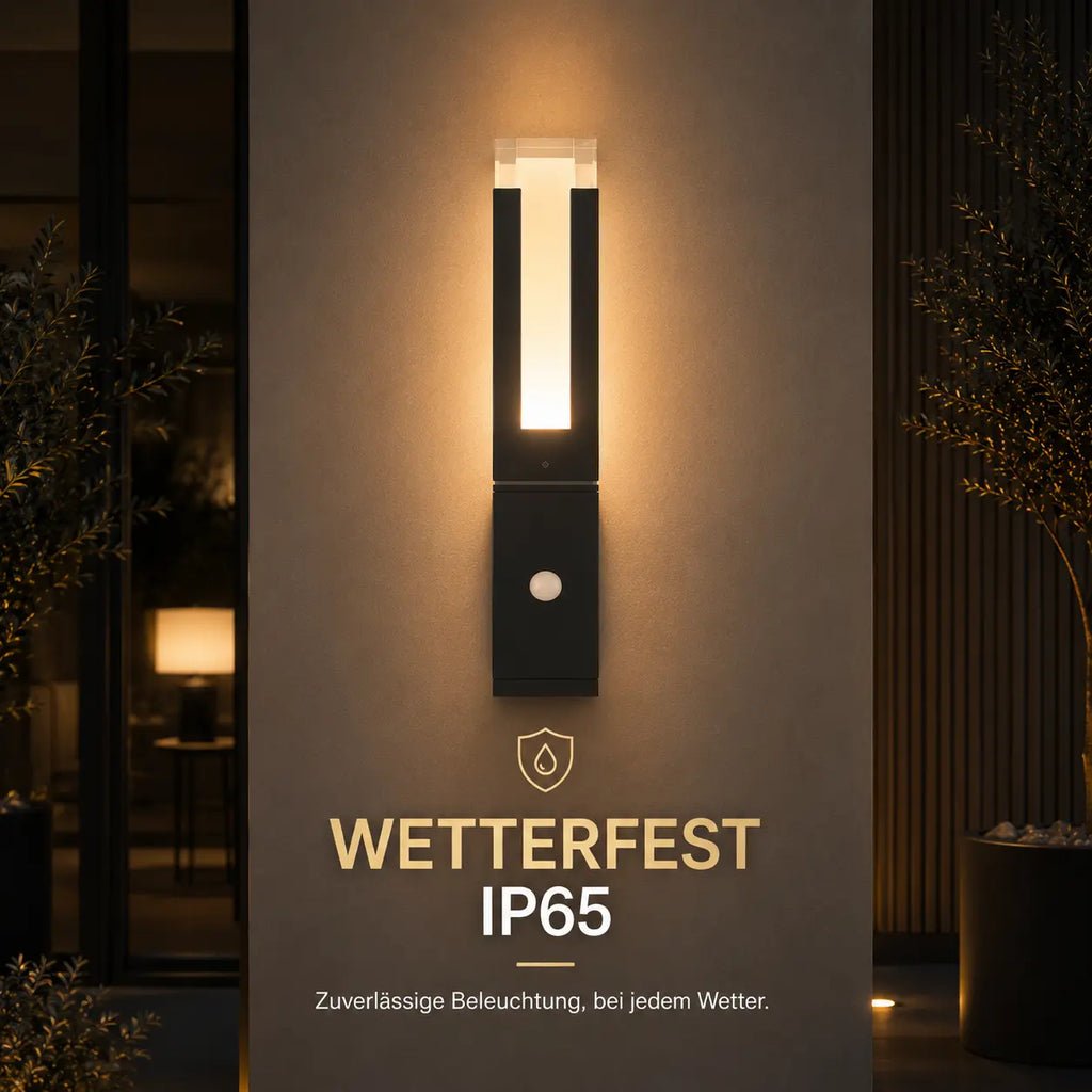 LED Wandleuchte außen mit Bewegungssensor, schwarz, IP65 (Mileni), wetterfest bei Regen