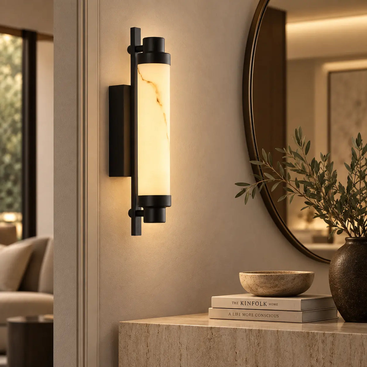 LED Wandleuchte Alabaster-Optik schwarz (Marnetto), im Flur