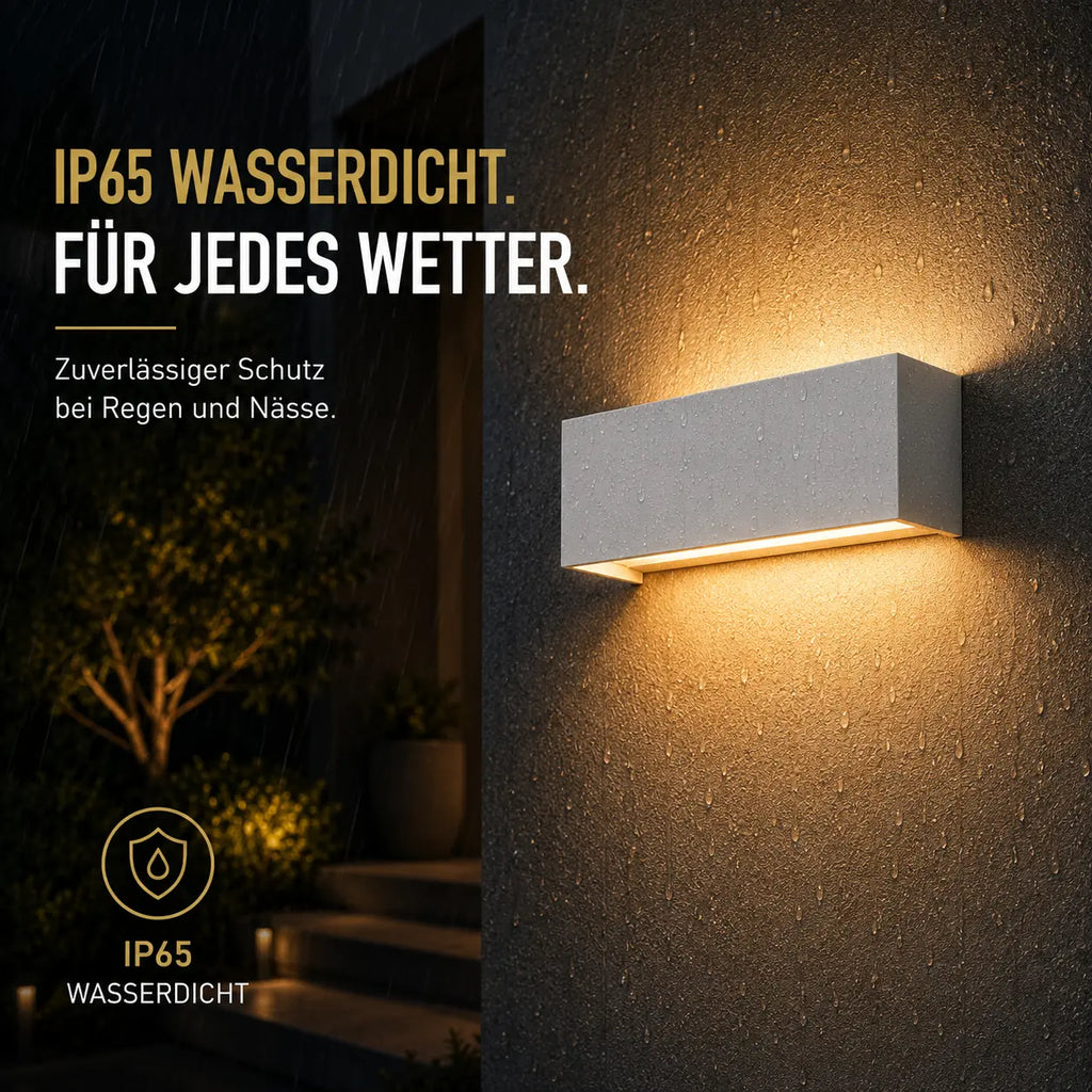 LED Außenwandleuchte rechteckig weiß (Vantoria), wetterfest bei Regen