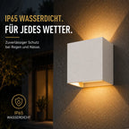 LED Außenwandleuchte Würfel weiß (Halvenor), wetterfest bei Regen