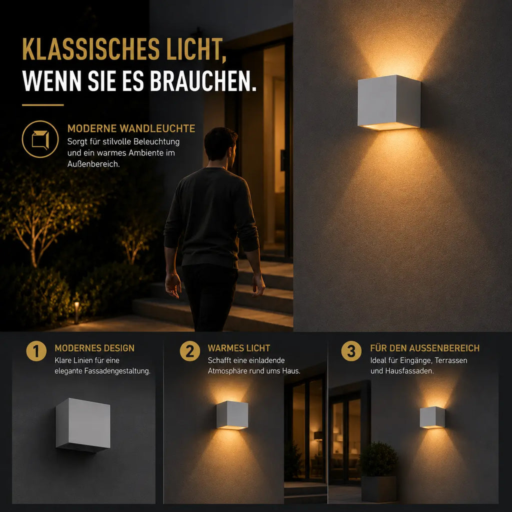 LED Außenwandleuchte Würfel weiß (Halvenor), Lichtmodi und Funktionen