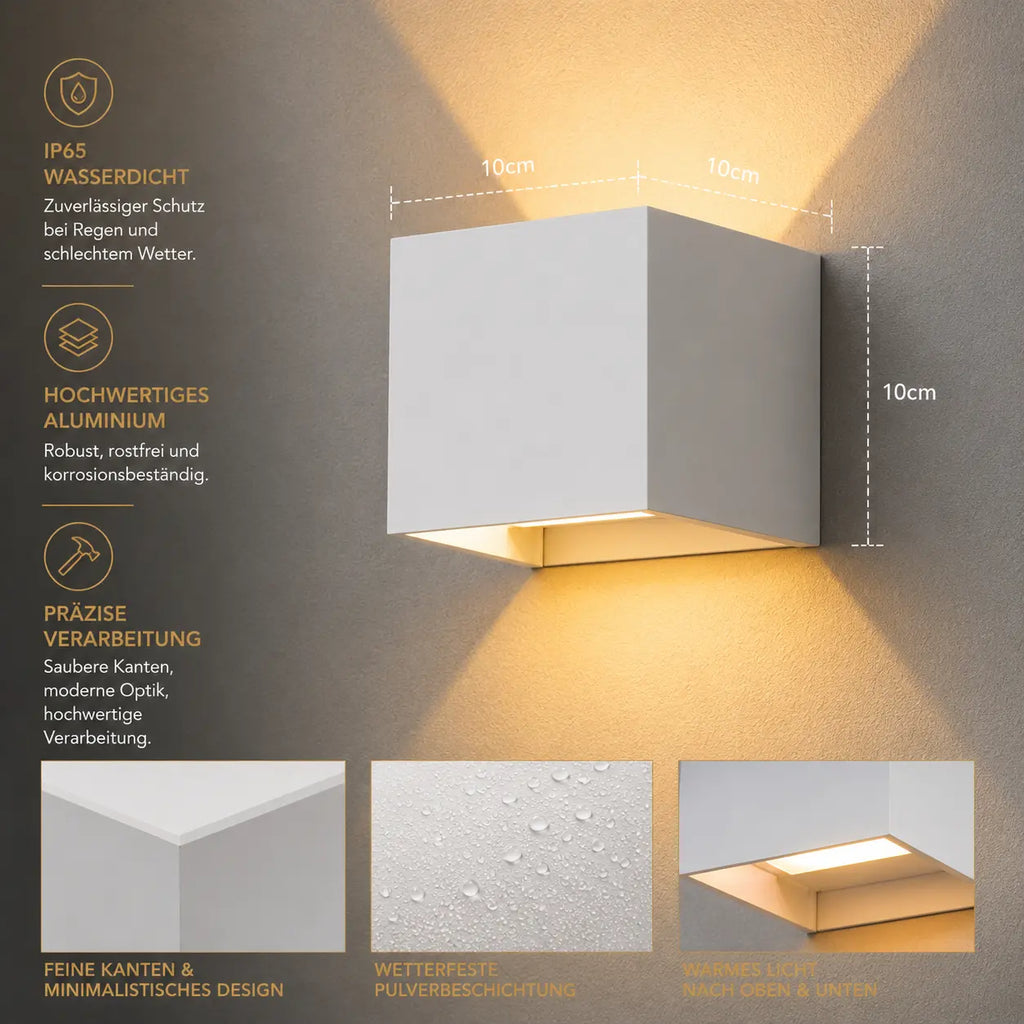 LED Außenwandleuchte Würfel weiß (Halvenor), Maße und technische Details 2
