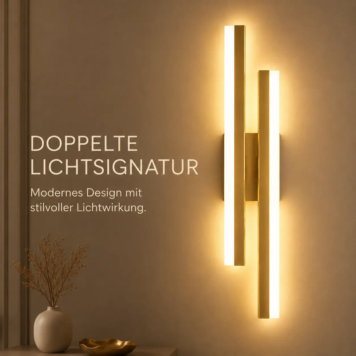 LED Wandleuchte Doppelbalken gold (Averyon), Lichtwirkung an der Wand
