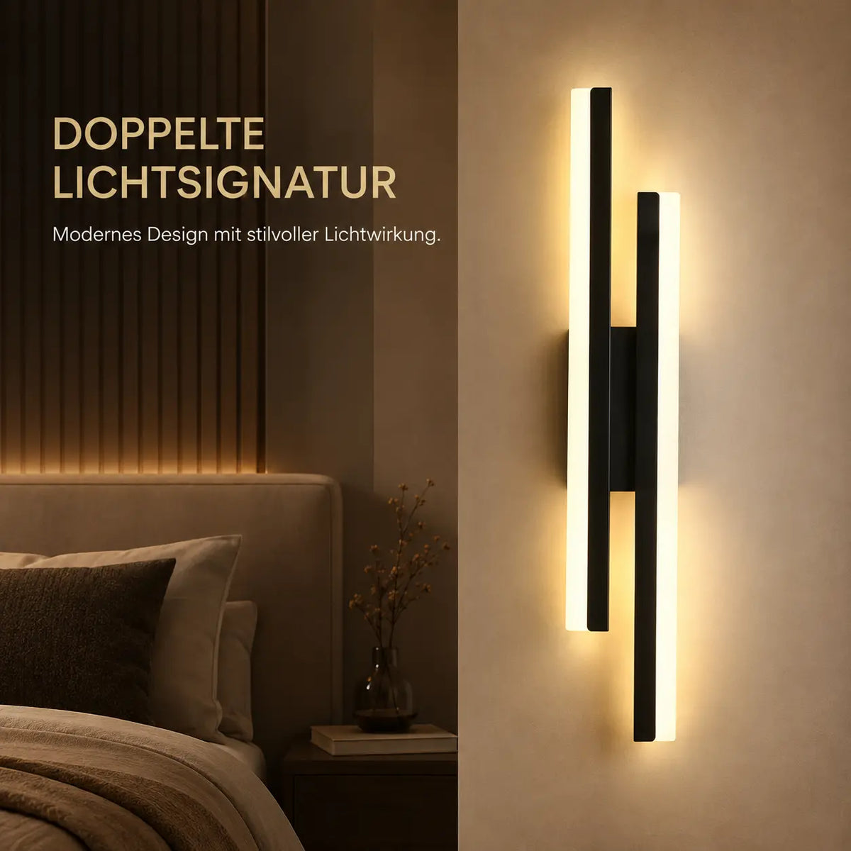 LED Wandleuchte Doppelbalken schwarz (Nordelva), Lichtwirkung an der Wand