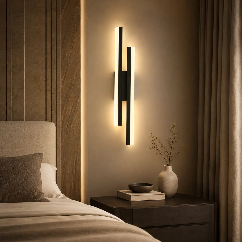 LED Wandleuchte Doppelbalken schwarz (Nordelva), im Schlafzimmer neben dem Bett