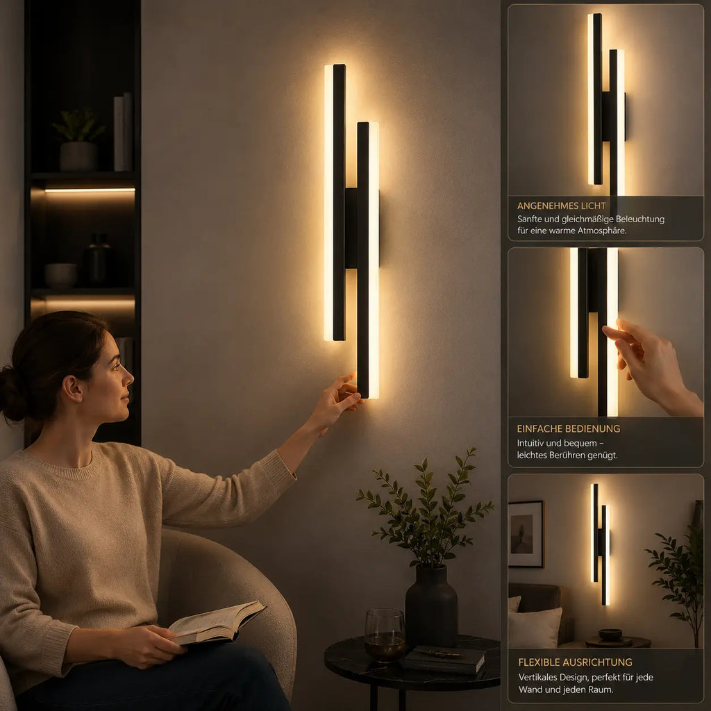 LED Wandleuchte Doppelbalken schwarz (Nordelva), im Wohnzimmer