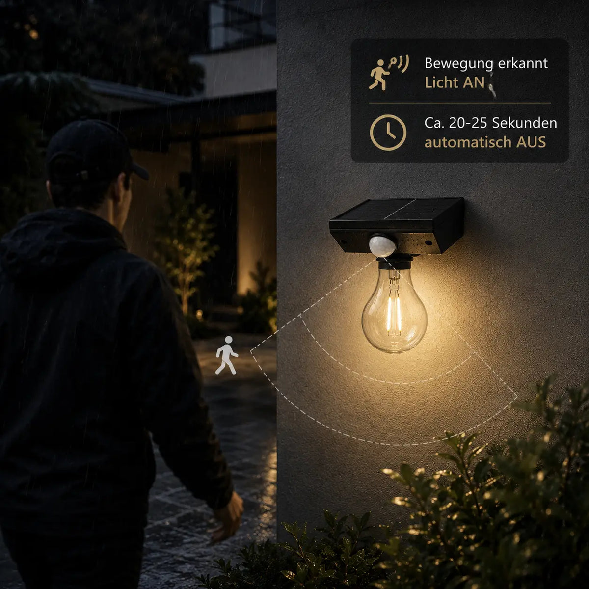 Solar Wandleuchte außen mit Bewegungsmelder, IP65 (Mili), Bewegungsmelder und Lichtmodi