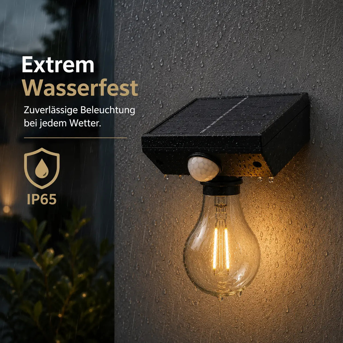 Solar Wandleuchte außen mit Bewegungsmelder, IP65 (Mili), wetterfest bei Regen
