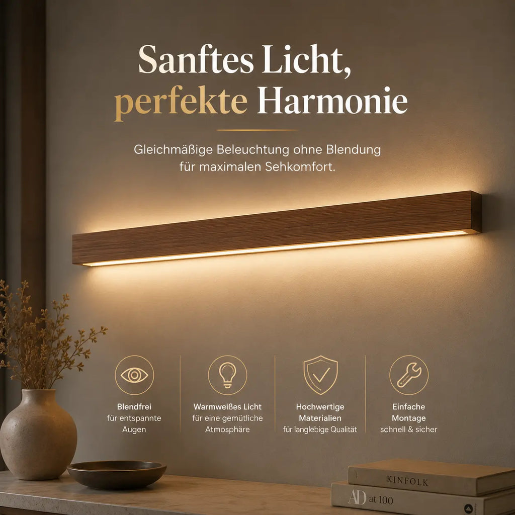 LED Wandleuchte Holzbalken Spiegelleuchte braun (Kirenzo), Lichtwirkung an der Wand