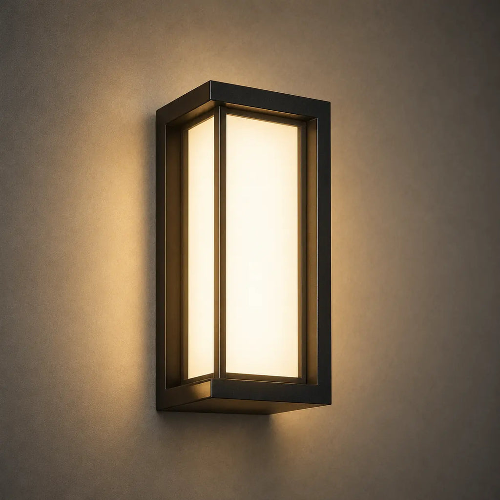 LED Wandleuchte Laternenform mit Kreuzsprossen schwarz (Delvantis), Produktfoto