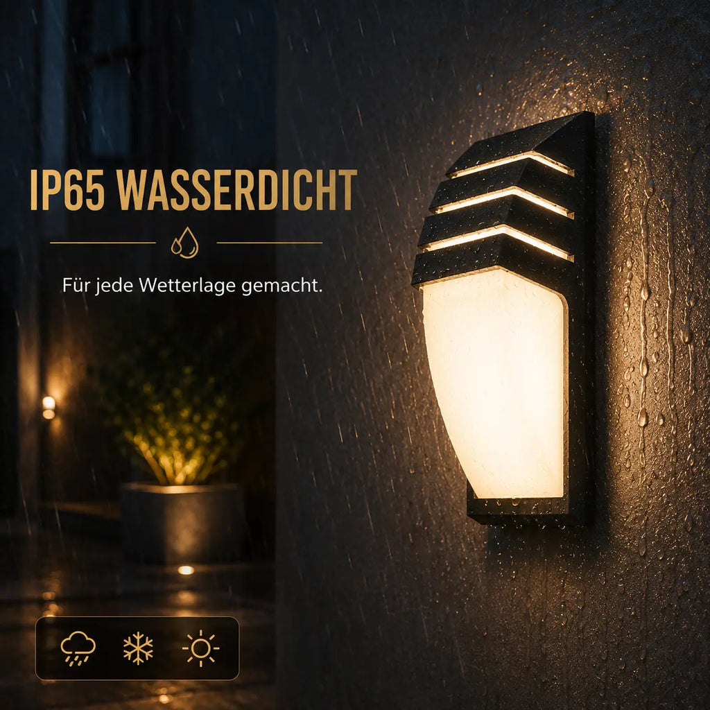 LED Wandleuchte konisch mit Lamellen schwarz (Thravonne), wetterfest bei Regen