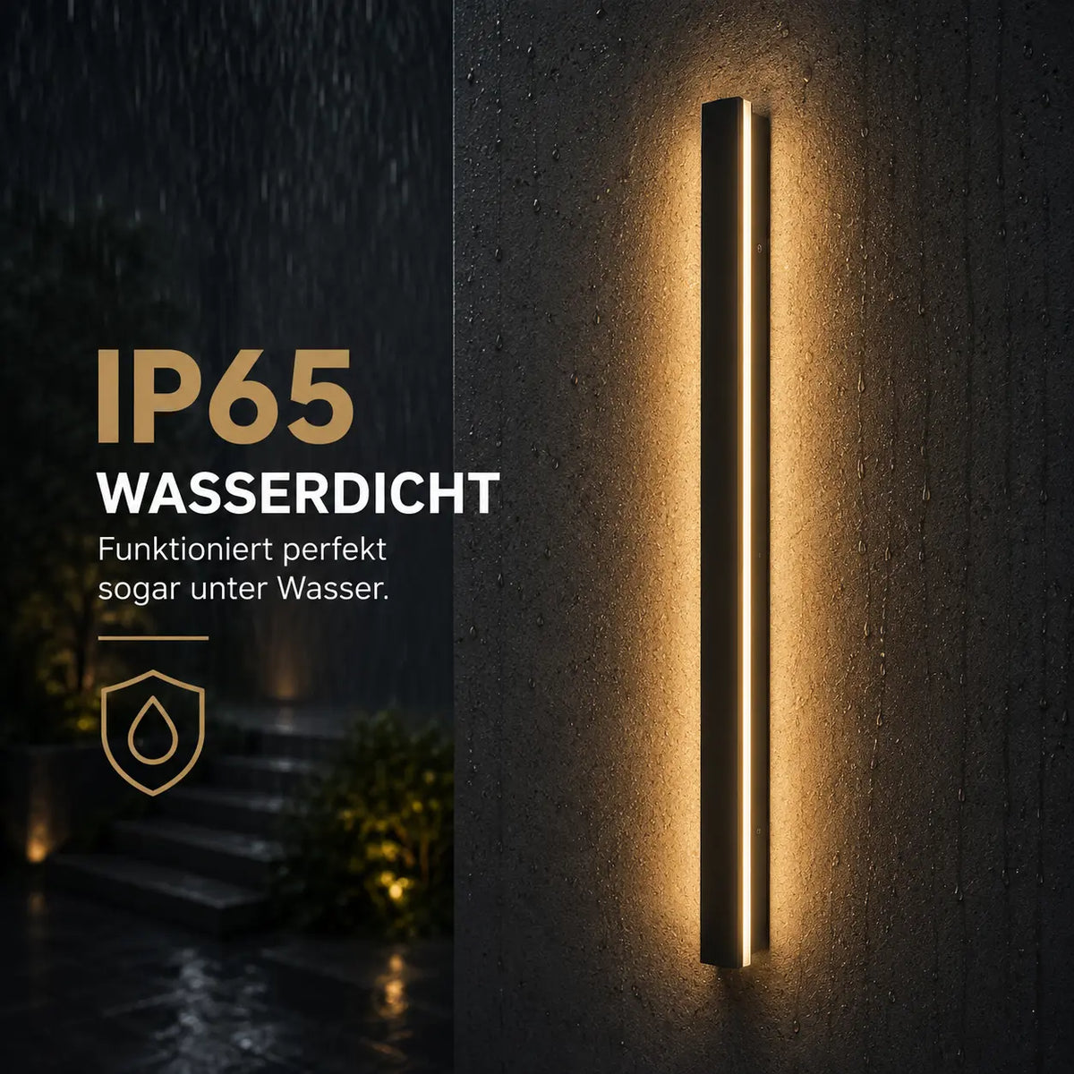 LED Außenwandleuchte Lichtleiste dimmbar schwarz (Solvarn), wetterfest bei Regen