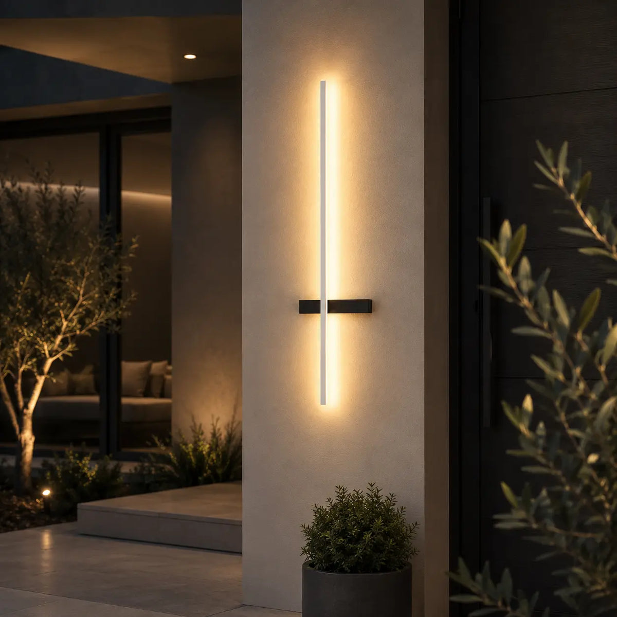 LED Außenwandleuchte Kreuzform schwarz (Varnholt), auf der Terrasse