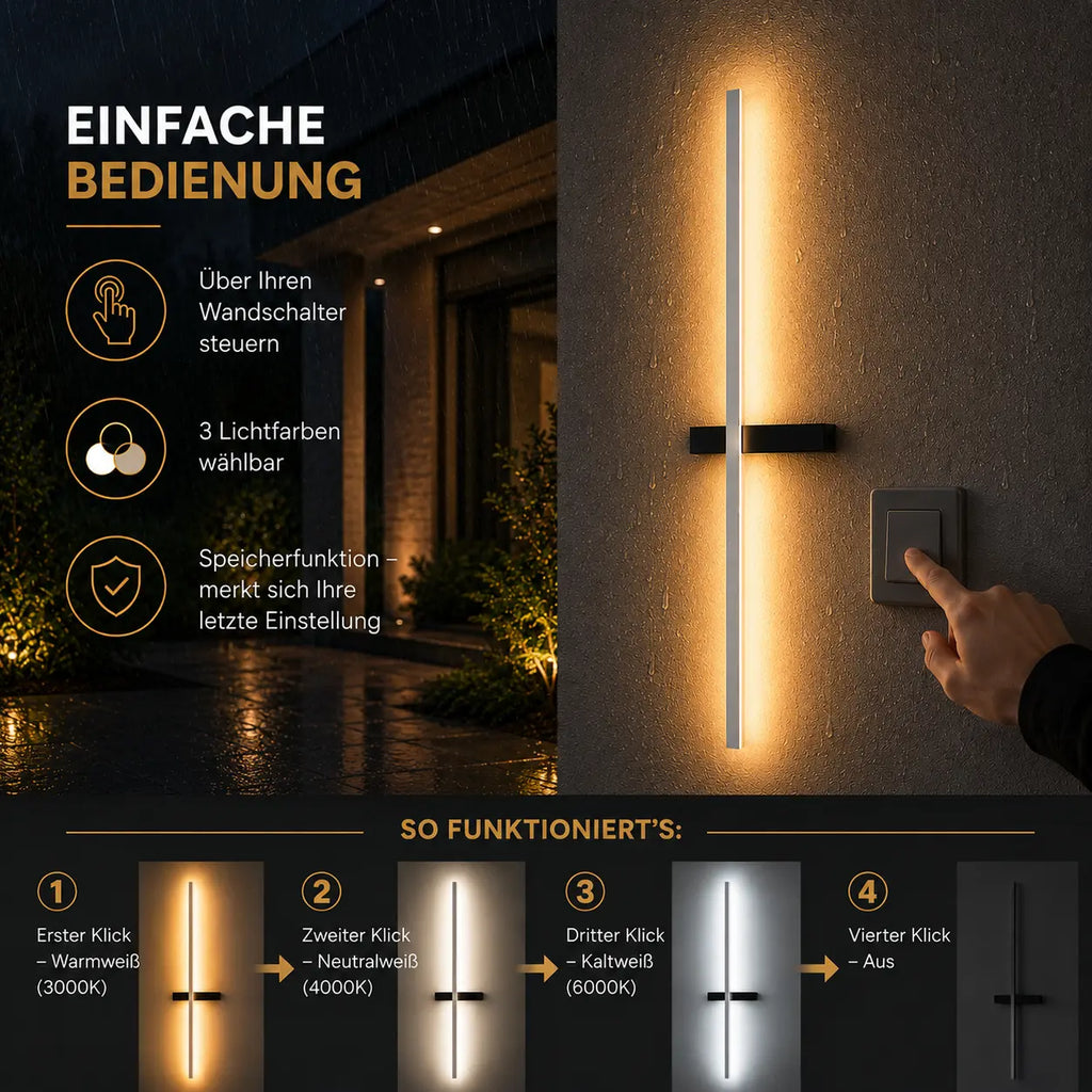 LED Außenwandleuchte Kreuzform schwarz (Varnholt), Bedienung und Lichtfarbe