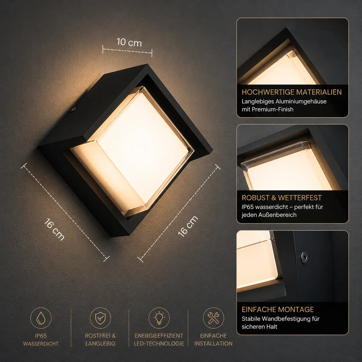 LED Wandleuchte im Diamant-Design schwarz (Kaskoria), Maße und technische Details