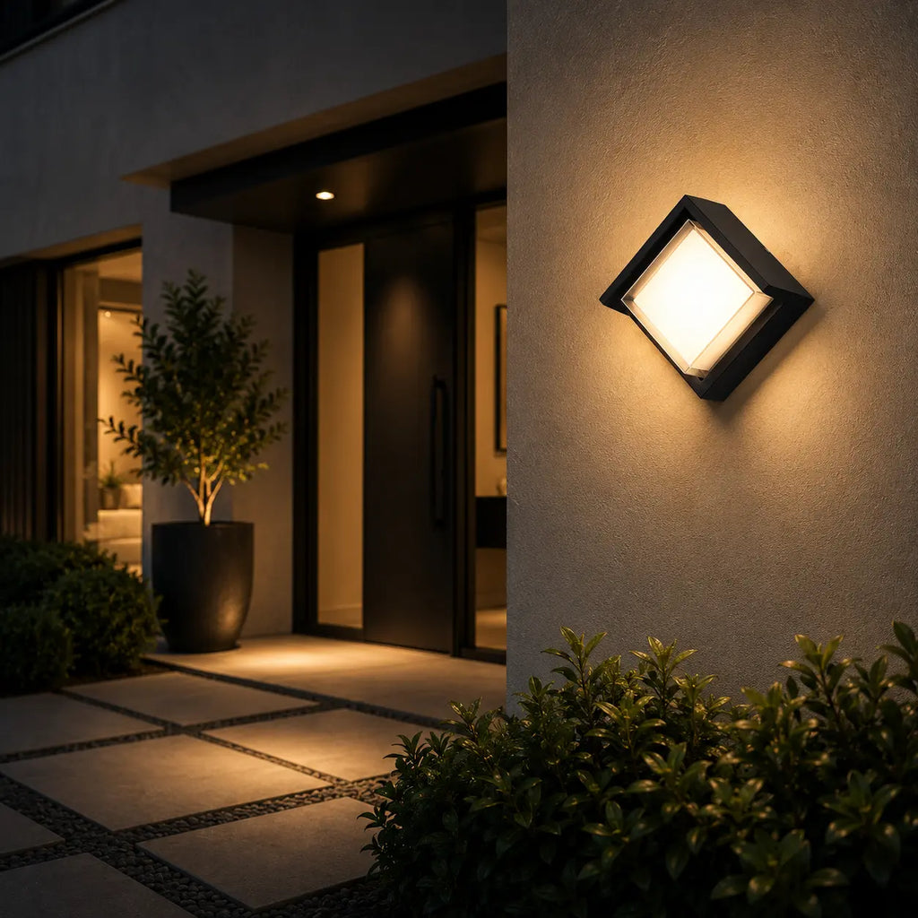 LED Wandleuchte im Diamant-Design schwarz (Kaskoria), am Hauseingang
