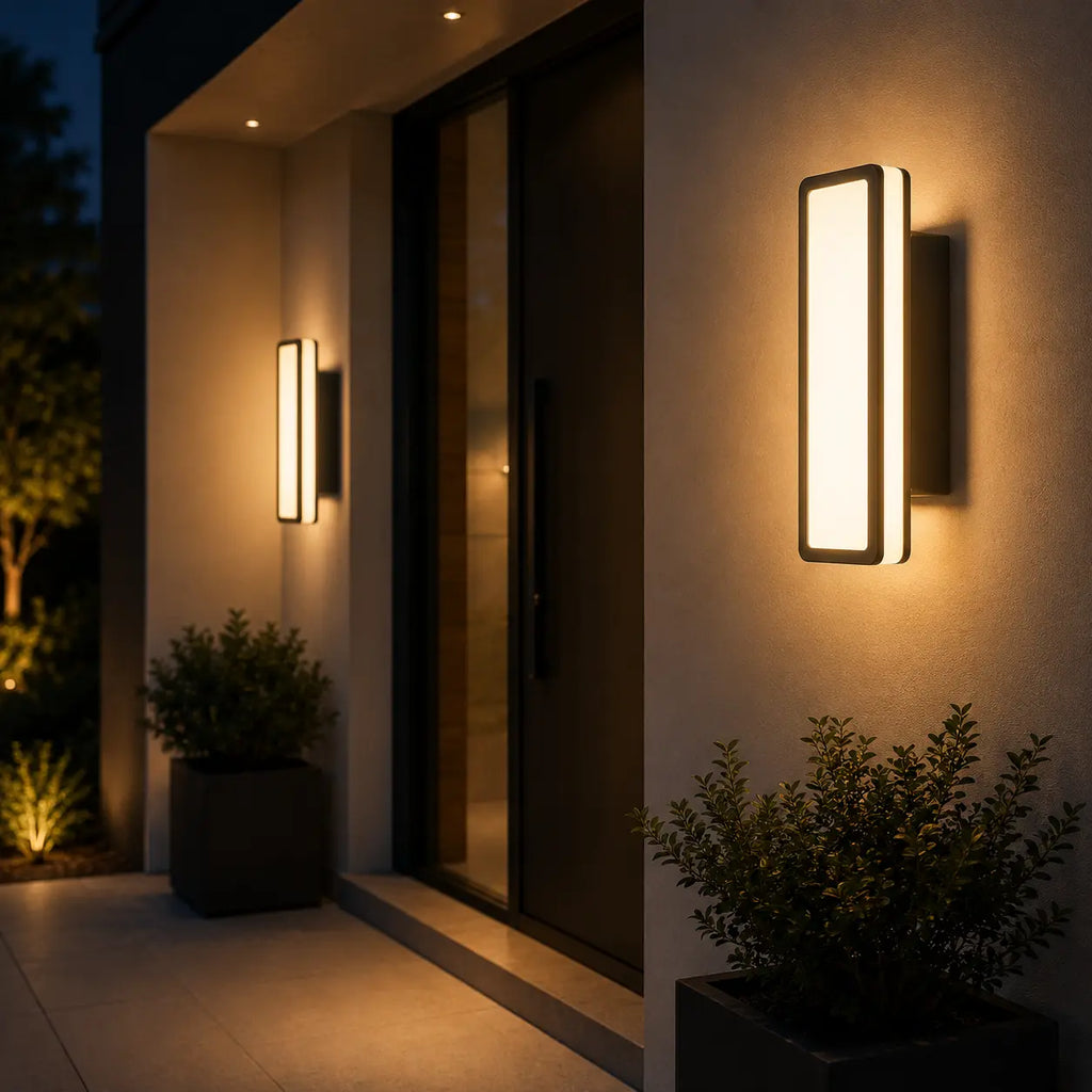 LED Außenwandleuchte rechteckig schwarz (Dornova), am Hauseingang