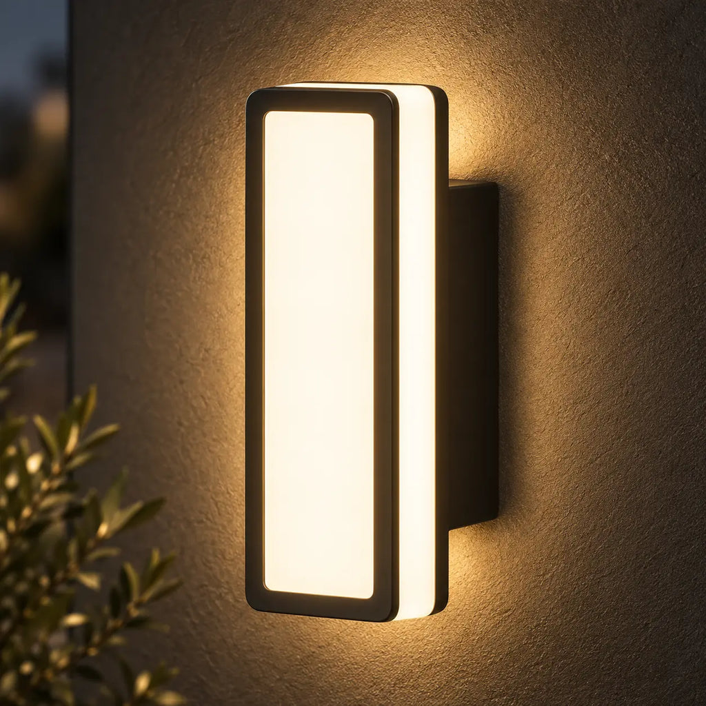 LED Außenwandleuchte rechteckig schwarz (Dornova), Nahaufnahme