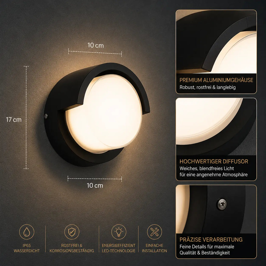 LED Wandleuchte rund im Augen-Design schwarz (Vorentha), Maße und technische Details