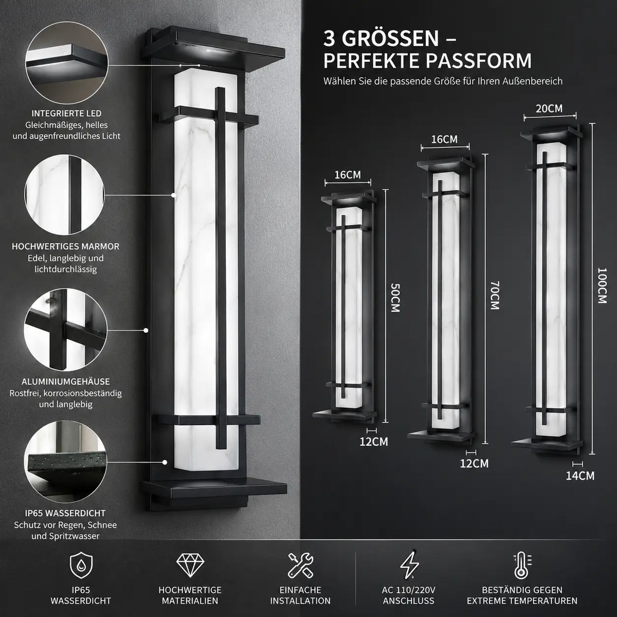 LED Außenwandleuchte Marmor-Optik weißes Licht (Kestrion), in verschiedenen Größen