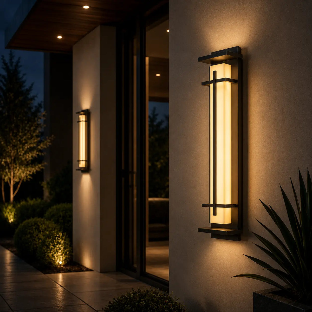 LED Außenwandleuchte Marmor-Optik schwarz (Kestrion), am Hauseingang