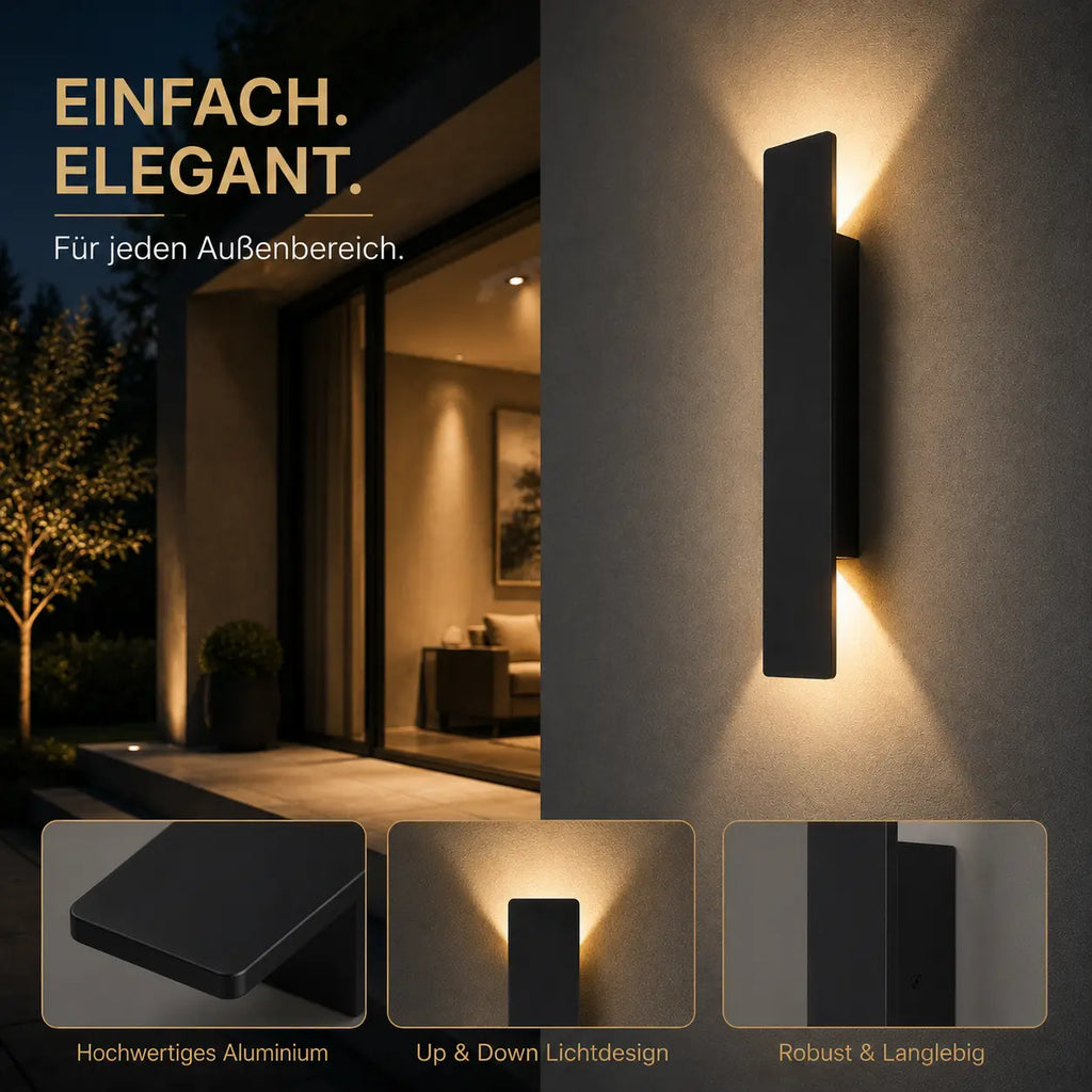 LED Außenwandleuchte flach mit Auf-Ab-Licht schwarz (Kelvora), Maße und technische Details