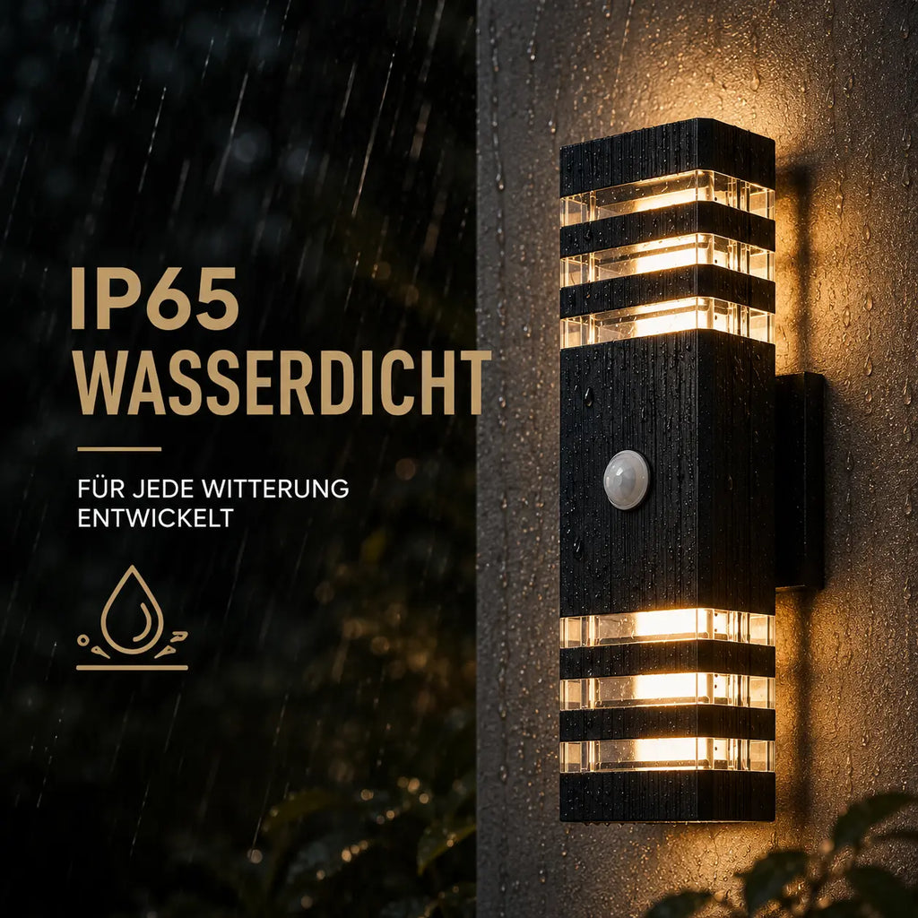 LED Außenwandleuchte mit Bewegungsmelder up-down schwarz (Coa), wetterfest bei Regen