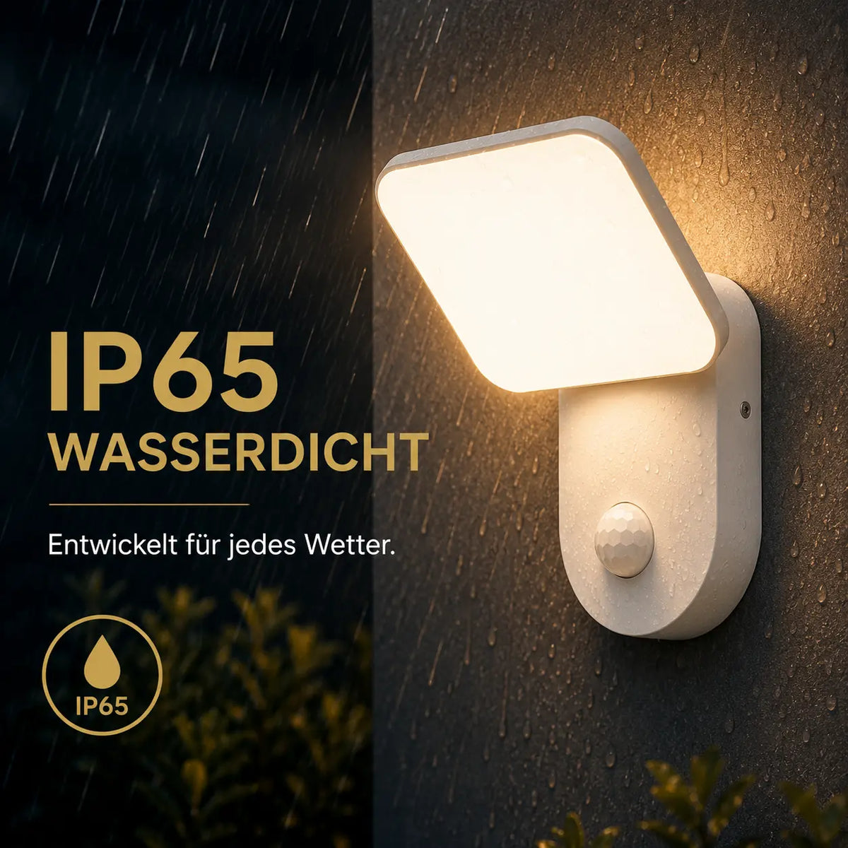 LED Außenwandleuchte mit Bewegungsmelder eckig weiß (Eoli), wetterfest bei Regen