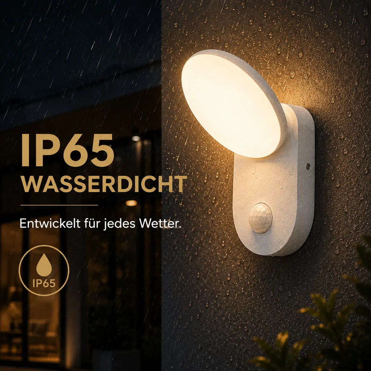 LED Außenwandleuchte mit Bewegungsmelder oval weiß (Aoli), wetterfest bei Regen