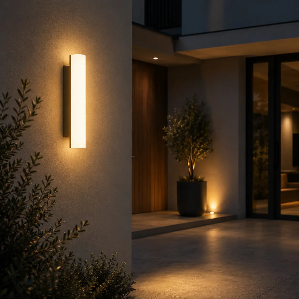 LED Außenwandleuchte zylindrisch weiß (Cassoria), am Hauseingang