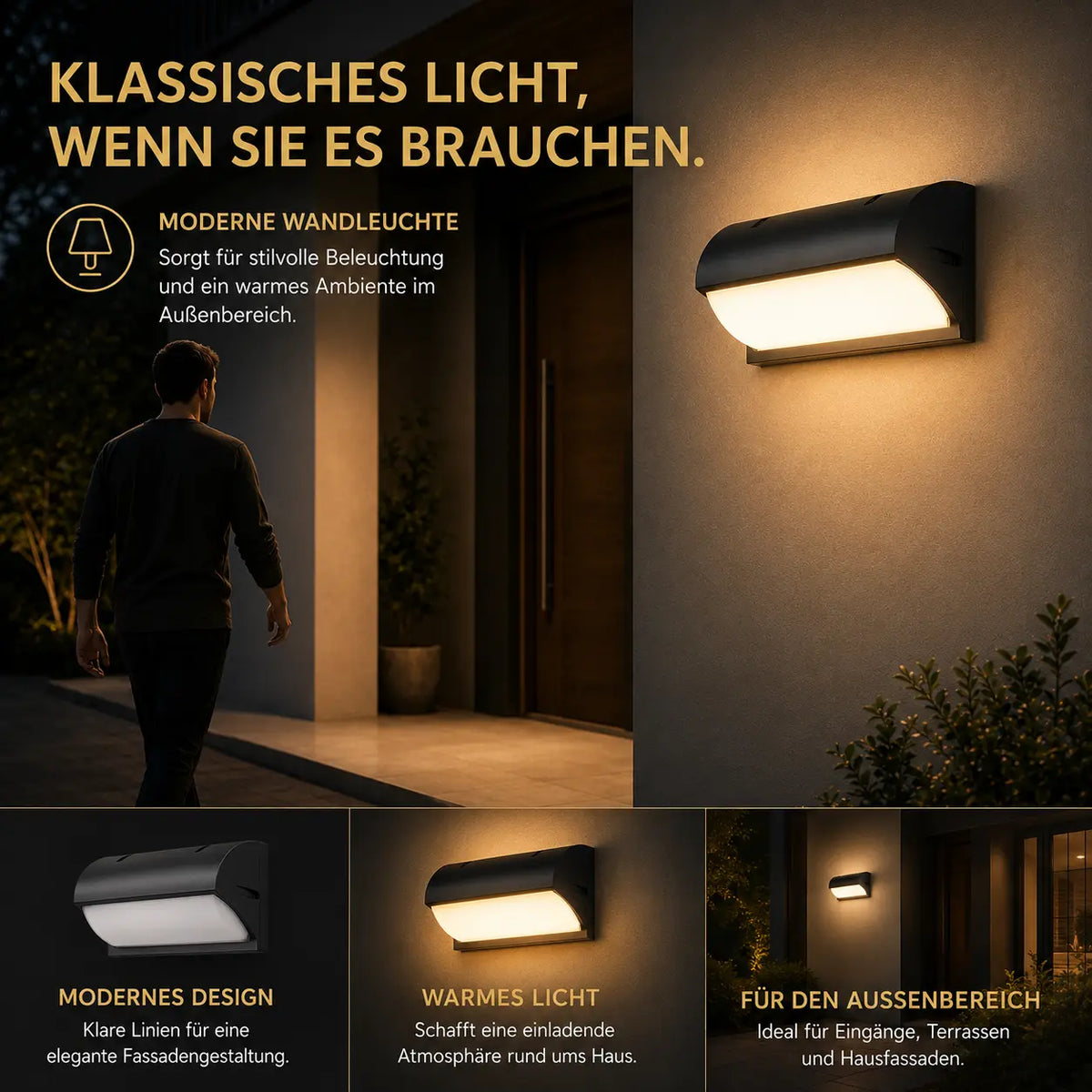 LED Außenwandleuchte Scoop-Design schwarz (Brenholt), Lichtmodi und Funktionen