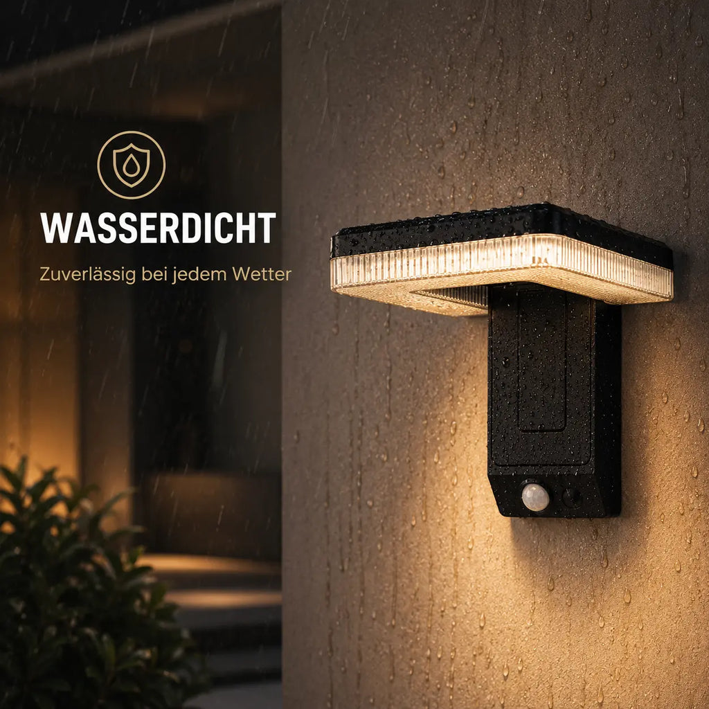 Solar Wandleuchte mit Bewegungsmelder klappbar 120° schwarz, 2er Set (Kaevora), wetterfest bei Regen