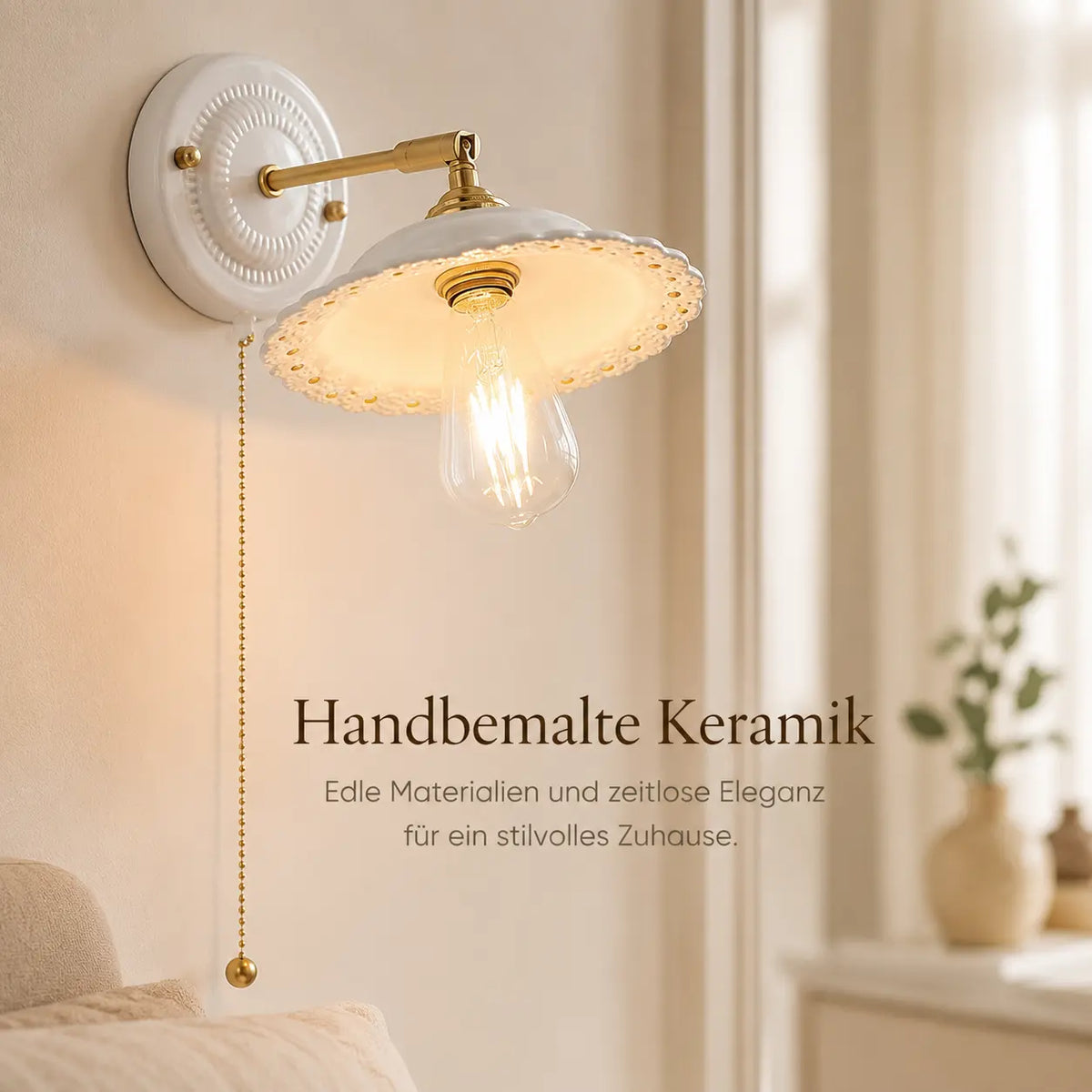 Wandleuchte Keramik Retro weiß (Solenwick), Lichtwirkung an der Wand