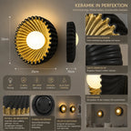 Wandleuchte Muschel-Design schwarz-gold (Solvaria), Maße und technische Details