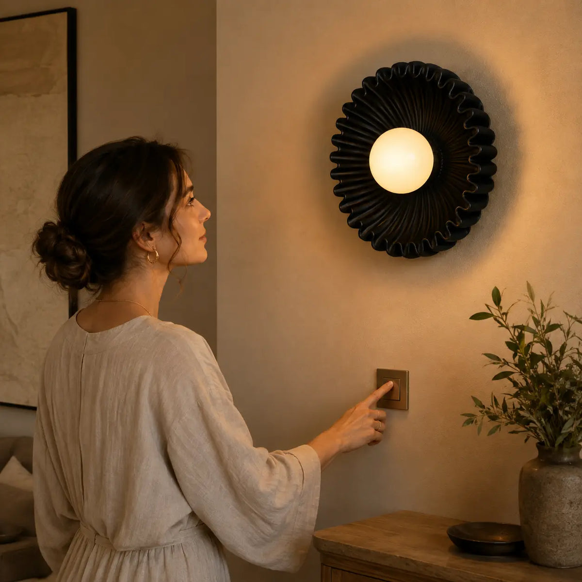 Wandleuchte Muschel-Design schwarz (Kelvarion), Bedienung und Lichtfarbe