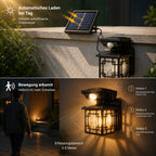 Solar Wandleuchte Laterne retro mit Bewegungsmelder schwarz (Halvorin), Bewegungsmelder und Lichtmodi