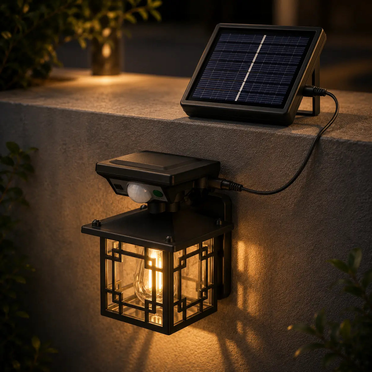 Solar Wandleuchte Laterne retro mit Bewegungsmelder schwarz (Halvorin), Produktfoto