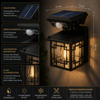 Solar Wandleuchte Laterne retro mit Bewegungsmelder schwarz (Halvorin), Maße und technische Details