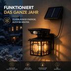 Solar Wandleuchte Laterne retro mit Bewegungsmelder schwarz (Halvorin), im Winter bei Schnee