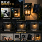 Solar Wandleuchte Laterne retro rund mit Bewegungsmelder schwarz (Halvoran), Bewegungsmelder und Lichtmodi