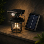 Solar Wandleuchte Laterne retro rund mit Bewegungsmelder schwarz (Halvoran), Produktfoto
