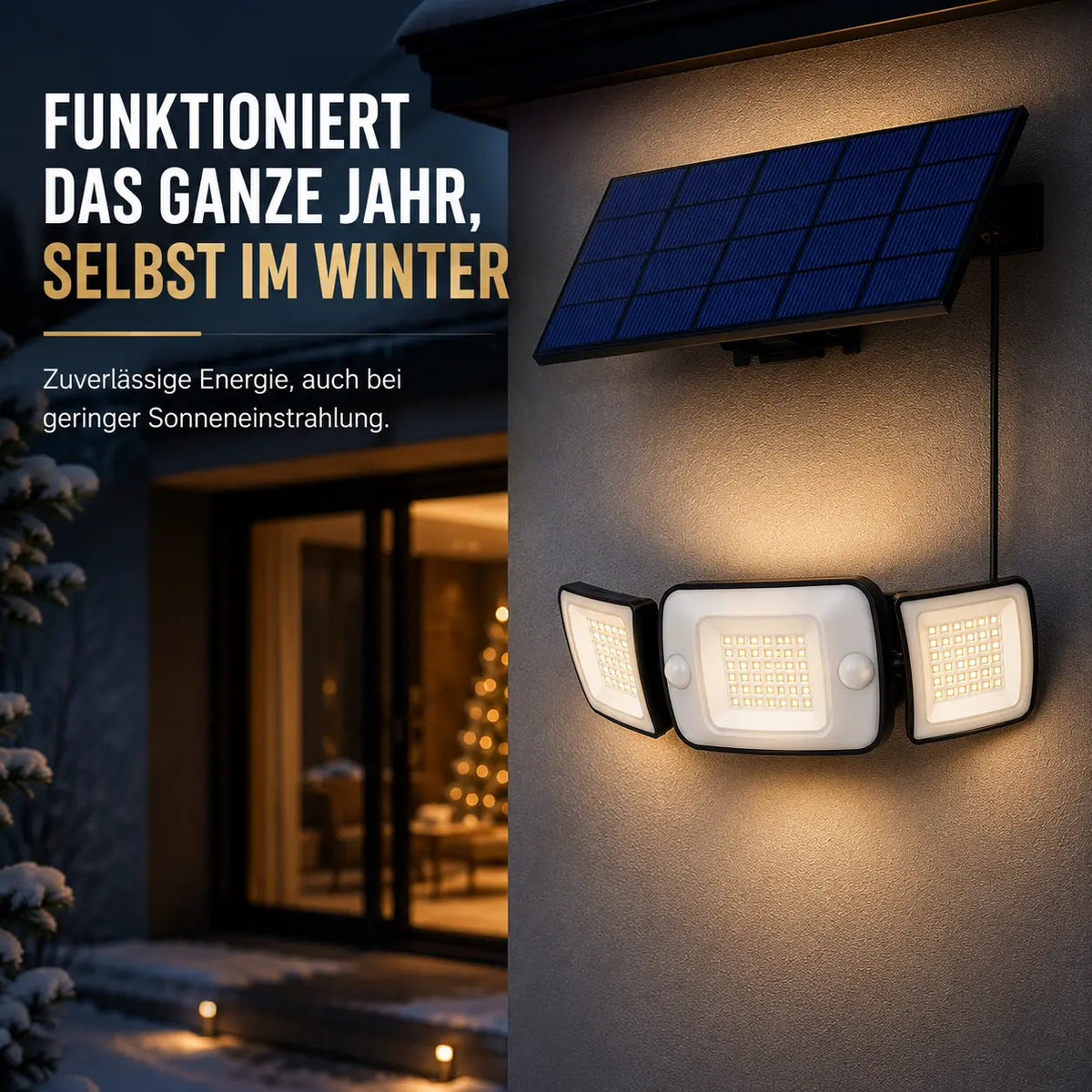 Solar Wandleuchte mit Bewegungsmelder verstellbar schwarz (Alo), im Winter bei Schnee