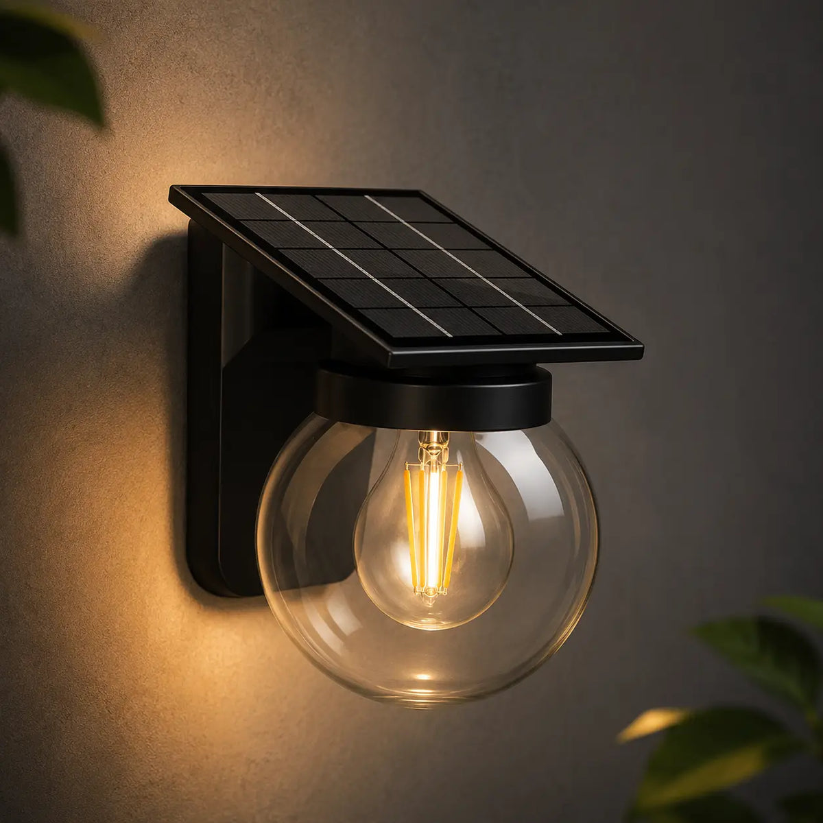 Solar Wandleuchte mit Glaskugel E27 schwarz (Belarion), Produktfoto