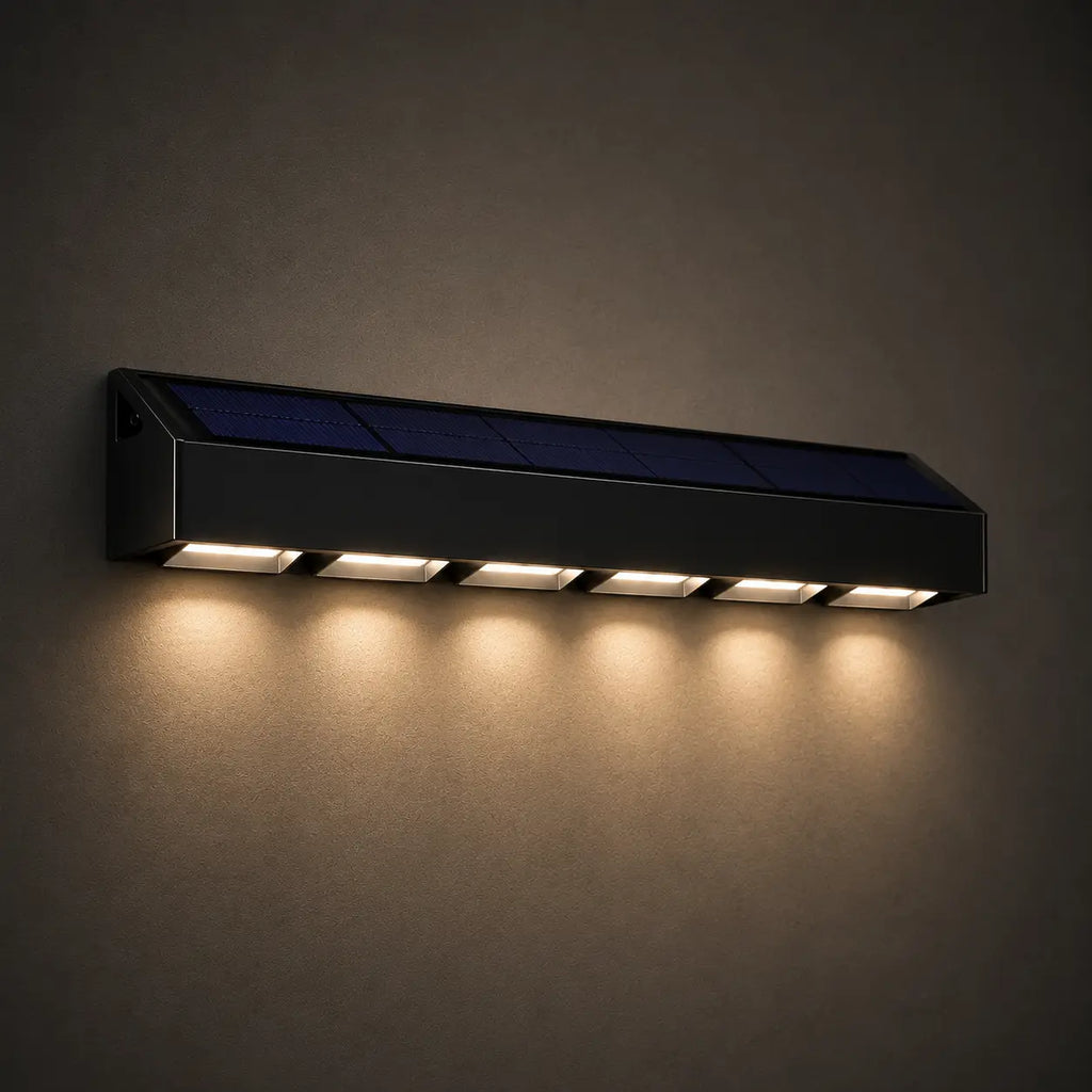 Solar Wandleuchte mit LED-Spots schwarz (Vindora), Detailansicht